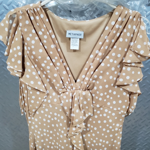 NWT METAPHOR sparkling polka dot golden tan/pure white flowing premium (12) - Picture 8 of 12